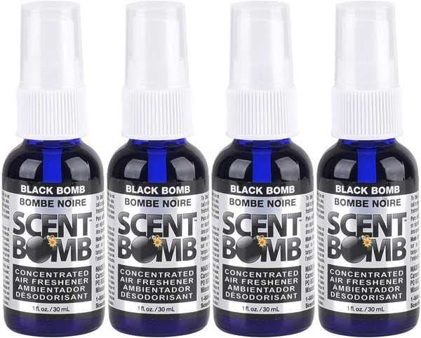 Scent Bomb Air Freshener Spray, 100 % Oil Based Concentrated Air Freshener, Air Freshener Spray for Car, Room, Bathroom and Odor Eliminator, Black Bomb, 4 Pack