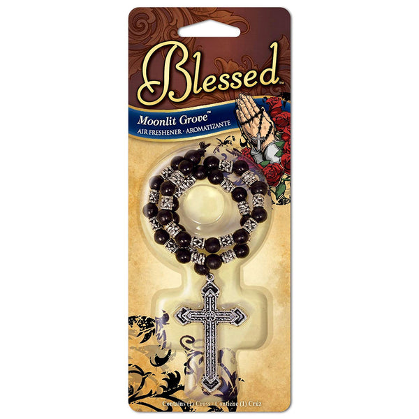 Blessed Rosary Hanging Cross Chain Car & Home Air Freshener, Moonlit Grove Scent