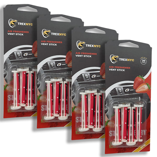 TrexNYC Car Air Fresheners Vent Sticks – Essential Car Odor Eliminator – Perfect Scented Car Accessories – For Long Lasting Fragrance up to 30 days, Strawberry, 4 Packs