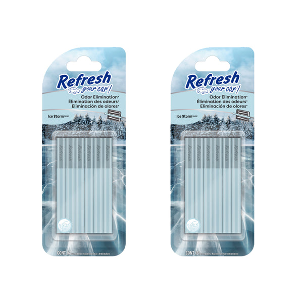 Refresh Your Car! Odor Eliminator and Car Air Freshener Round Vent Sticks 6-count, Ice Storm, 2 Packs