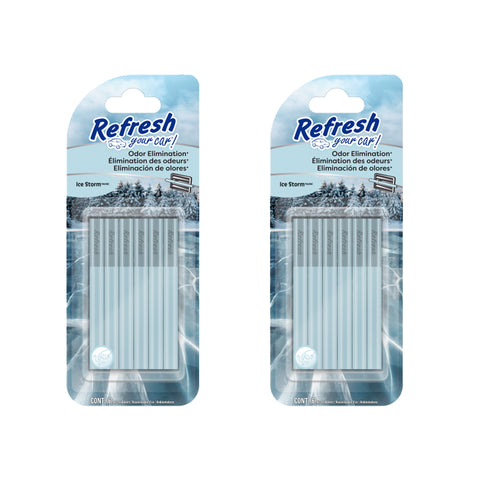 Refresh Your Car! Odor Eliminator and Car Air Freshener Round Vent Sticks 6-count, Ice Storm, 2 Packs
