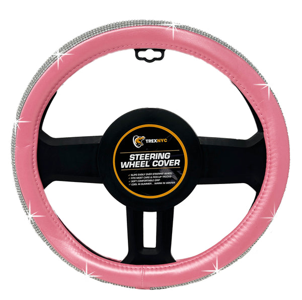 TrexNYC Rhinestone Steering Wheel Cover: Sparkling Rhinestone and Bling Steering Wheel Cover for Women, Pink