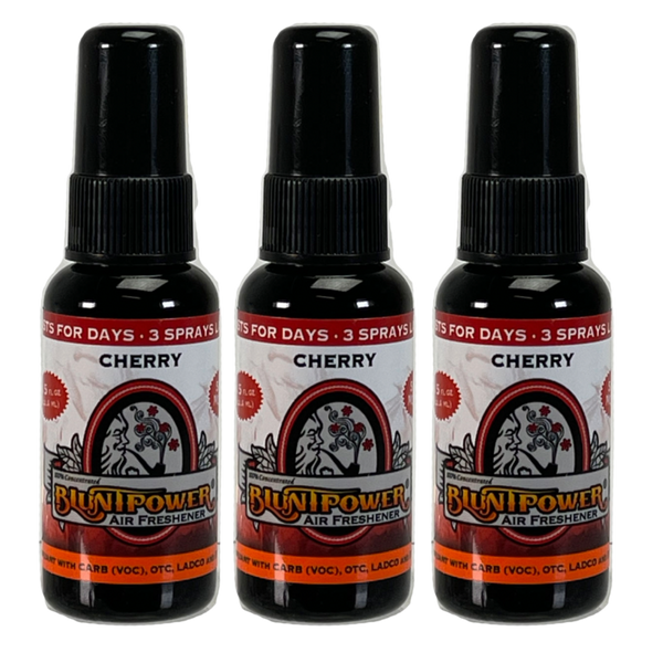 Blunt Power Air Freshener Spray, Oil Based Concentrated Air Freshener and Oil Diffuser, Air Freshener Spray for Car, Room, Bathroom, Odor Eliminator and Room Deodorizer, Cherry, 1.5 oz, 3 Pack