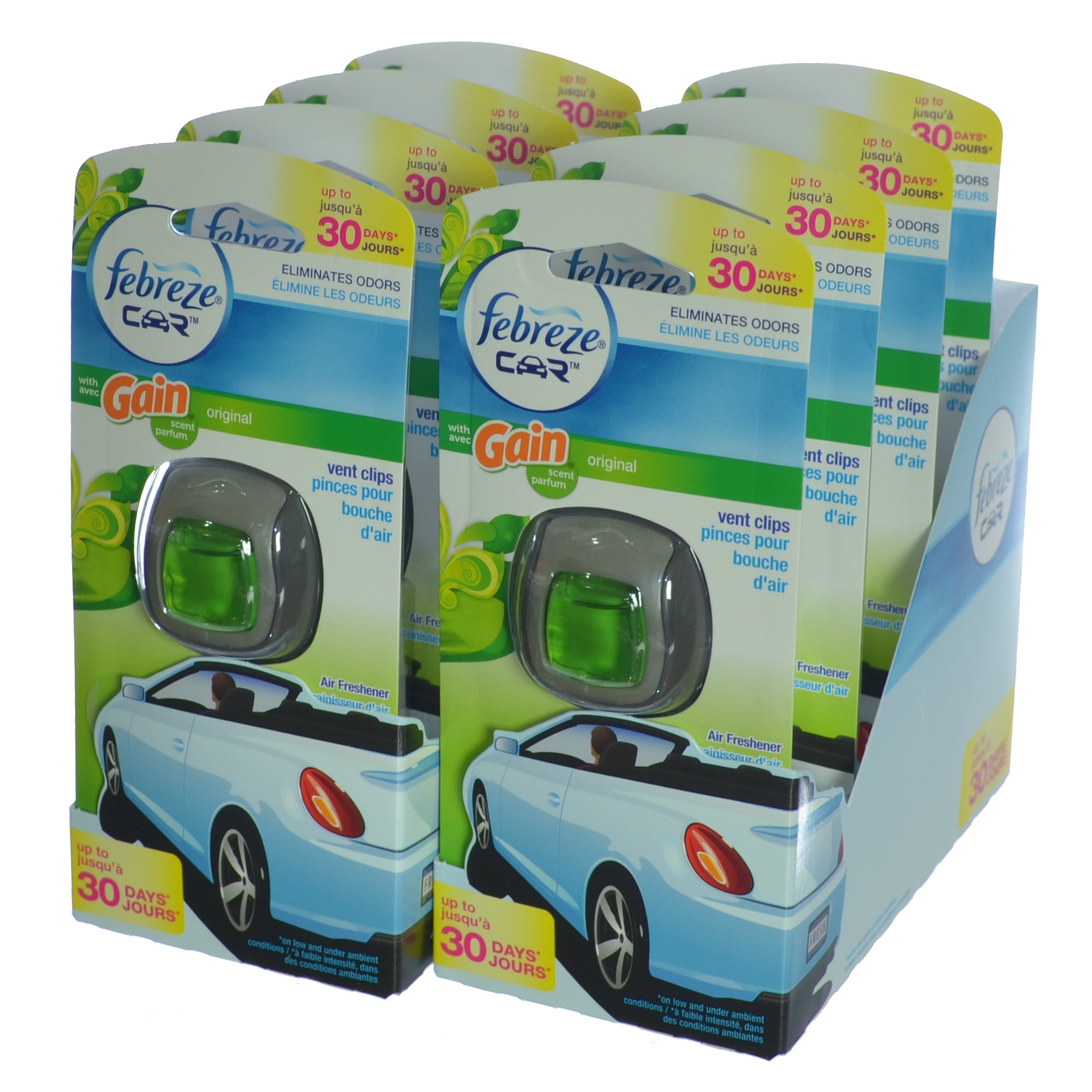 Febreze Car Vent Clip Auto, Home Office AC Air Freshener & Odor Eliminator,  With Gain Original - 4 Pieces by GOSO Direct