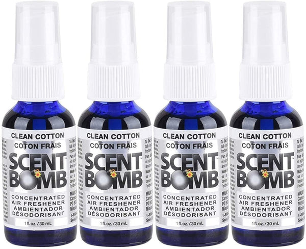 Scent Bomb Air Freshener Spray, 100 % Oil Based Concentrated Air Freshener, Air Freshener Spray for Car, Room, Bathroom and Odor Eliminator, Clean Cotton, 4 Pack