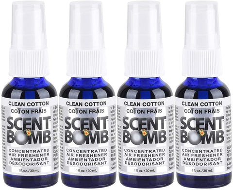 Scent Bomb Air Freshener Spray, 100 % Oil Based Concentrated Air Freshener, Air Freshener Spray for Car, Room, Bathroom and Odor Eliminator, Clean Cotton, 4 Pack
