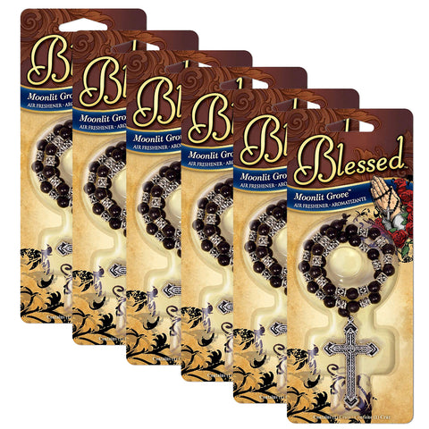Blessed Rosary with Metal Cross Car Air Freshener, Moonlight Groove Scent 6-Pack