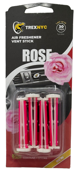 TrexNYC Car Air Fresheners Vent Sticks, Essential Car Odor Eliminator, For Long Lasting Fragrance up to 30 days, Rose