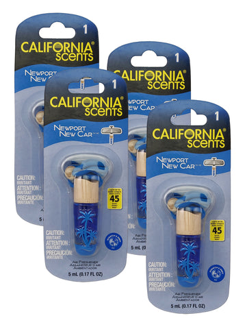 California Scents Air Fresheners Hanging Vial Necklace - New Car Scent: Hanging Air Freshener & Odor Eliminator for Strong Odor, 4 Packs