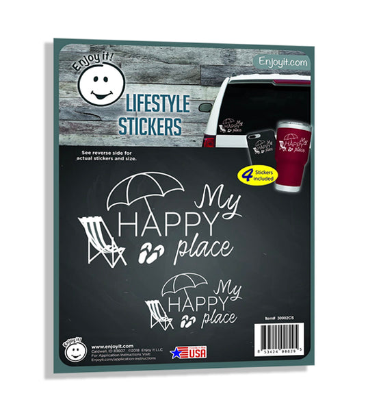 Enjoy It My Happy Place Beach Car Stickers, 4 Pieces