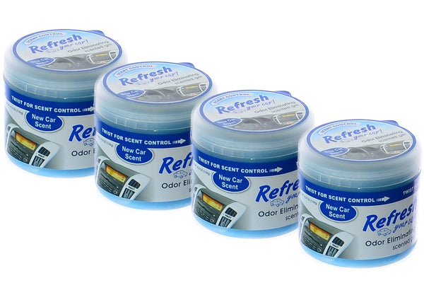 Refresh Scented Gel Air Freshener Car Home & Office Odor Eliminator 4.5oz. New Car Scent (Pack of 4)