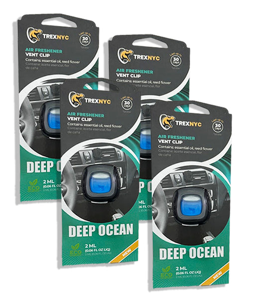 TrexNYC Car Air Fresheners Vent Clips, Essential Car Odor Eliminator, Perfect Scented Car Accessories, For Long Lasting Fragrance up to 240 days, Deep Ocean Scent, 0.07 FL.OZ, 4 Packs