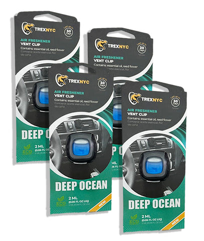 TrexNYC Car Air Fresheners Vent Clips, Essential Car Odor Eliminator, Perfect Scented Car Accessories, For Long Lasting Fragrance up to 240 days, Deep Ocean Scent, 0.07 FL.OZ, 4 Packs