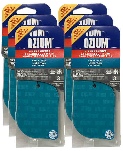 Ozium Paper Hanging Car Air Freshener with Odor Eliminator for Car - Refresh Your Ride with Automotive Air Fresheners, Fresh Linen, 6 Packs