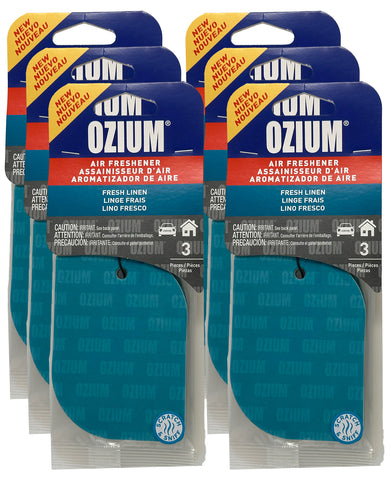 Ozium Paper Hanging Car Air Freshener with Odor Eliminator for Car - Refresh Your Ride with Automotive Air Fresheners, Fresh Linen, 6 Packs