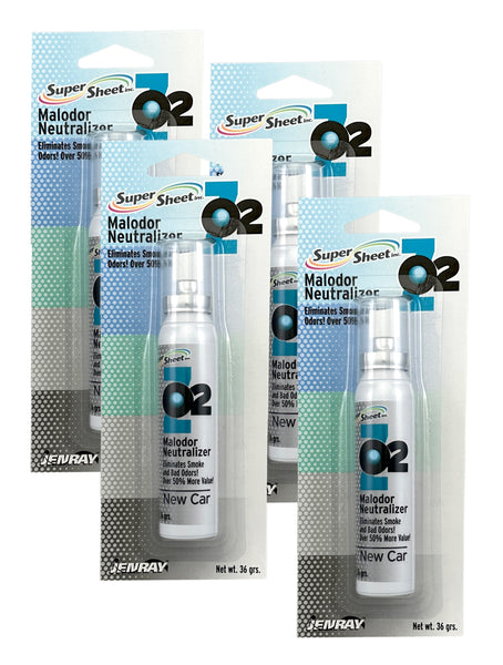 Super Sheet Malodor Neutralizer with New Car  Scent: The Ultimate Car Spray Freshener, Smoke Eliminator for Car; All-in-One Car Sanitizer Spray, 1.3 oz, 4 Packs