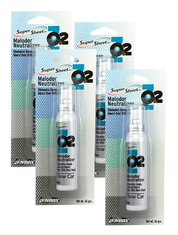 Super Sheet Malodor Neutralizer with New Car  Scent: The Ultimate Car Spray Freshener, Smoke Eliminator for Car; All-in-One Car Sanitizer Spray, 1.3 oz, 4 Packs