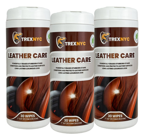 TrexNYC Leather Care Wipes for Car Seats, Leather Cleaning Wipes, Leather Car Seat Cleaner, Leather Wipes for Couch, Car Interior, Furniture, Shoes, and Purses, 3 Packs