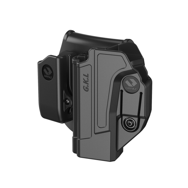 Orpaz G19 Left Handed Holster w/ Glock 19 Mag Pouch, Level I OWB Paddle Holster