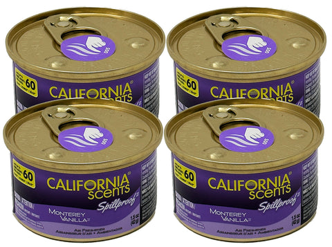 California Scents Spillproof Car Air Freshener - The Best Car Air Freshener and Odor Eliminator for Your Vehicle, Monterey Vanilla, 4 Packs