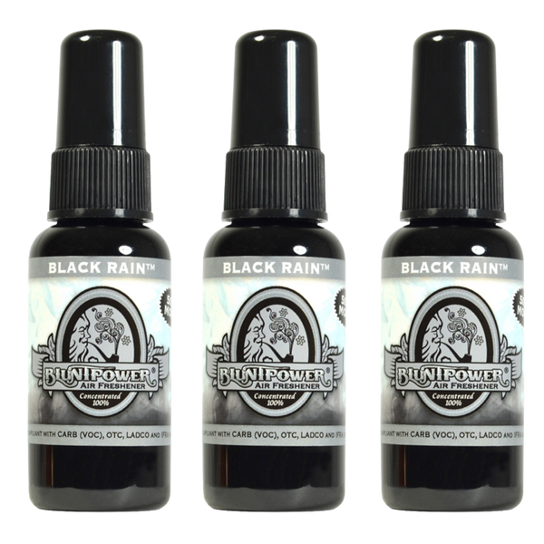 Blunt Power Air Freshener Spray, Oil Based Concentrated Air Freshener and Oil Diffuser, Air Freshener Spray for Car, Room, Bathroom, Odor Eliminator and Room Deodorizer, Black Rain 1.5 oz, 3 Pack