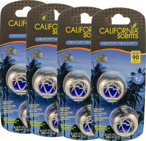 California Scent Vent Clip Car Air Freshener For Long-Lasting Scents and Odor Neutralizer For Your Car, Newport New Car, 4 Packs