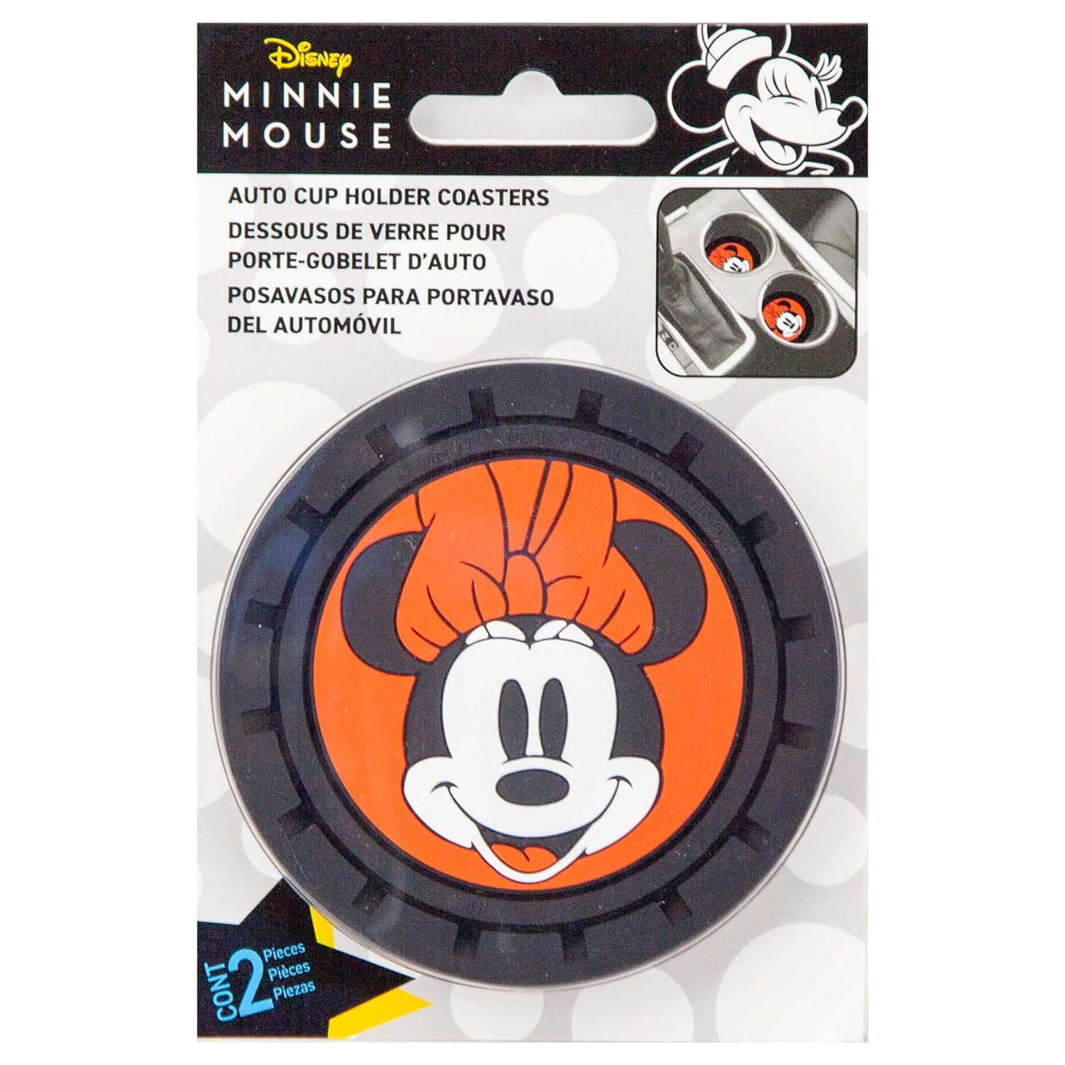 Minnie Mouse Face Car Cup Holder Coaster 2-Pack