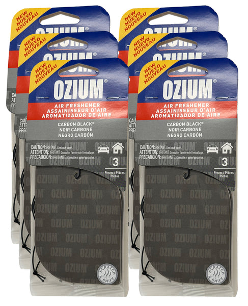 Ozium Paper Hanging Car Air Freshener with Odor Eliminator for Car - Refresh Your Ride with Automotive Air Fresheners, Carbon Black, 6 Packs