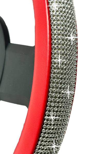 TrexNYC Rhinestone Steering Wheel Cover: Sparkling Rhinestone and Bling Steering Wheel Cover for Women, Red