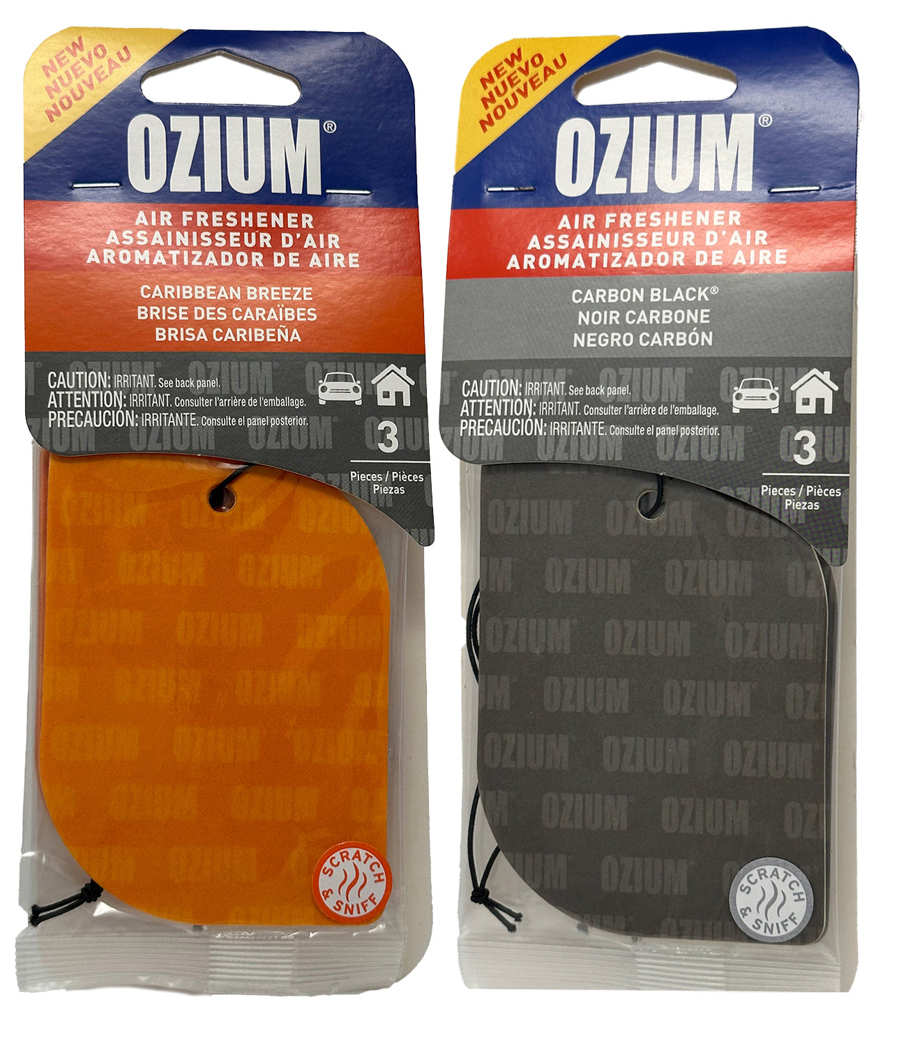 Ozium Paper Hanging Car Air Freshener with Odor Eliminator for Car -  Refresh Your Ride with Automotive Air Fresheners, 3 Pack. Caribbean Breeze  + Carbon Black, Combo Kit by GOSO Direct