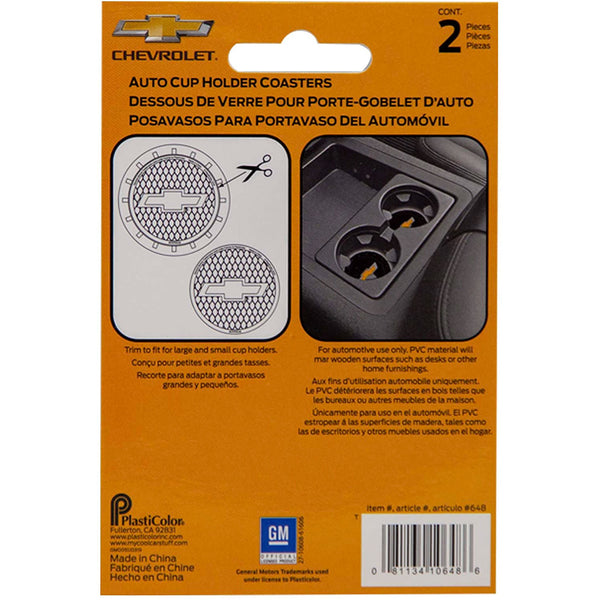 Plasticolor Chevrolet Car Coaster, 2 Cupholder Coasters Gold Chevy Bowtie Emblem