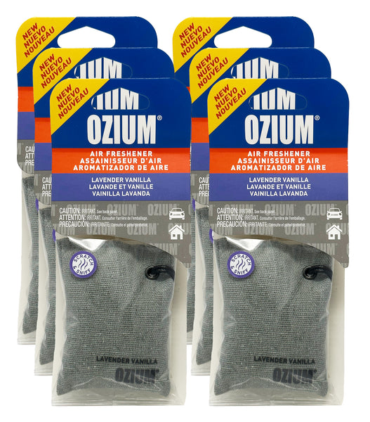 Ozium Scented Sachet Car Air Fresheners and Odor Eliminator for Car, Home Closets, Shoes, and Suitcases, Lavender Vanilla, 6-Packs