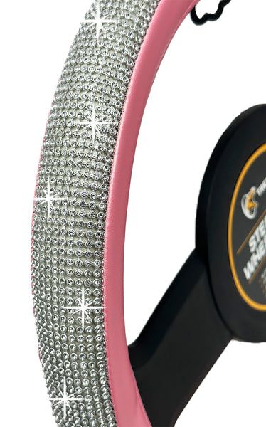 TrexNYC Rhinestone Steering Wheel Cover: Sparkling Rhinestone and Bling Steering Wheel Cover for Women, Pink
