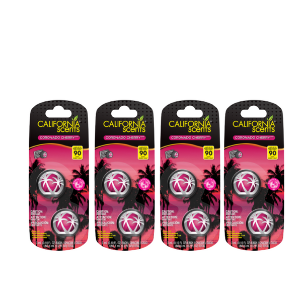 California Scent Vent Clip Car Air Freshener For Long-Lasting Scents and Odor Neutralizer For Your Car, Coronado Cherry, 4 Packs