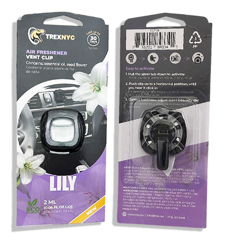 TrexNYC Car Air Fresheners Vent Clips, Essential Car Odor Eliminator, Perfect Scented Car Accessories, For Long Lasting Fragrance up to 240 days, Lily Scent, 0.07 FL.OZ