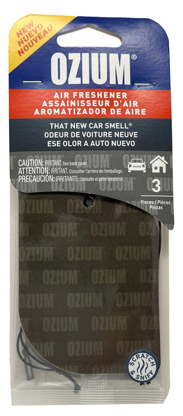 Ozium Paper Hanging Car Air Freshener with Odor Eliminator for Car - Refresh Your Ride with Automotive Air Fresheners, That New Car Smell