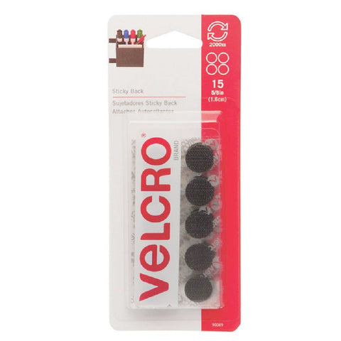 Velcro Sticky Back General Purpose Stick-On 5/8in Coins, 15 Sets - Black