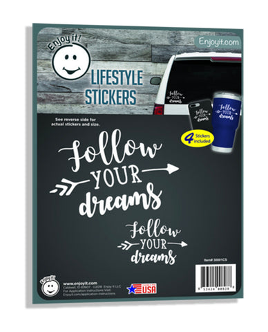 Lifestyle Follow Your Dreams Car Stickers, Outdoor Rated Vinyl Sticker Decals, 4 Stickers