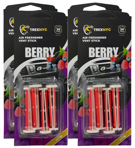 TrexNYC Car Air Fresheners Vent Sticks, Essential Car Odor Eliminator, For Long Lasting Fragrance up to 30 days, Berry, 4 Packs