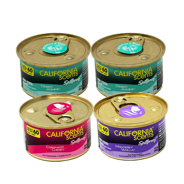California Scents Spillproof Can Air Freshener in Desert Jasmine, Monterey Vanilla, and Coronado Cherry Scents: Best Car Air Freshener and Odor Eliminator, Combo Kit