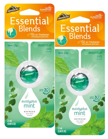Armor All Essential Blends Air Freshening Vent Clip, Eucalyptus Mint Scent, 0.08 fl oz, 2 Packs