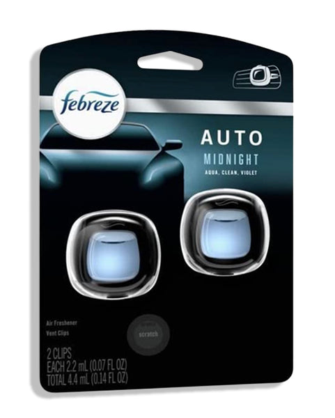 Febreze Car Vent Clip Air Freshener, Odor Eliminator for Up to 30 Days Freshness, Midnight, 2 Clips