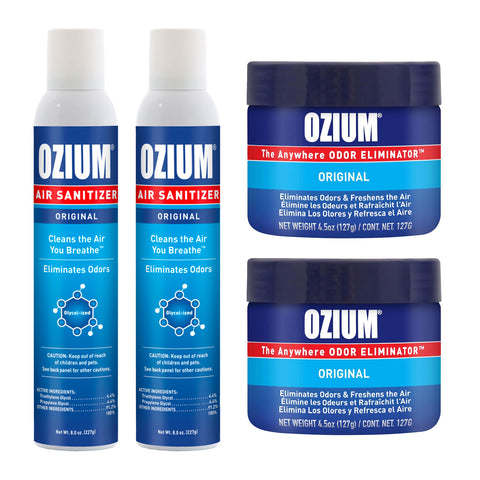 Ozium 8oz Spray and 4.5oz Gel Combo Kit - Original Scent, Powerful Odor Eliminator for Strong Odor, Car Air Freshener, and Smoke Odor Eliminator for Refreshing Interior Environment