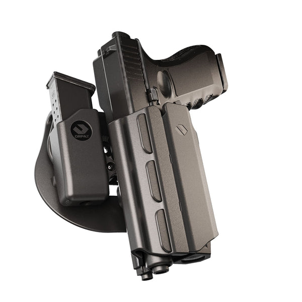 Orpaz T40 Security 9 Holster with Light compatible with Ruger Security 9 Holster with Light, Left Handed Medium Pistol Lights, Paddle & 9mm Magazine Holder