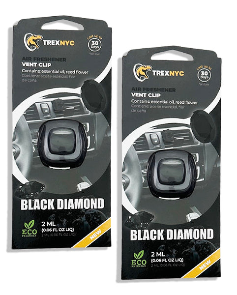TrexNYC Car Air Fresheners Vent Clips, Essential Car Odor Eliminator, Perfect Scented Car Accessories, For Long Lasting Fragrance up to 240 days, Black Diamond Scent, 0.07 FL.OZ, 2 Packs