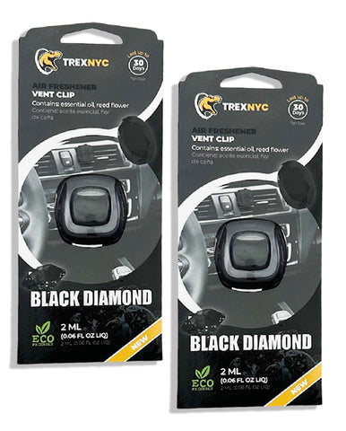 TrexNYC Car Air Fresheners Vent Clips, Essential Car Odor Eliminator, Perfect Scented Car Accessories, For Long Lasting Fragrance up to 240 days, Black Diamond Scent, 0.07 FL.OZ, 2 Packs