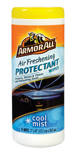 Armor All Air Freshening Cleaning Cleans Dash Vinyl Fabric Carpet Consoles Leather 25 Wipes Cool Mist