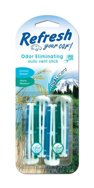 Refresh Car and Home Vent Sticks Air Freshener Odor Eliminator, Alpine Meadow/Summer Breeze 4 Sticks