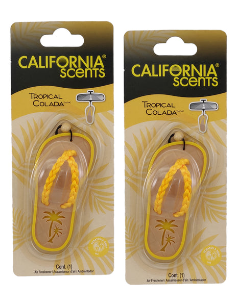 California Scents Scented Sandal Hanging Air Freshener, Tropical Colada Scent Car Air Freshener - Odor Eliminator for Strong Odor - Flip Flop Car Fresheners, 2 Packs