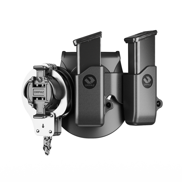 Orpaz Handcuff Holster, Law Enforcement Handcuff Case, Handcuff Holder, for DS Polymer Mags, 2X 9mm Mag Pouch Combo